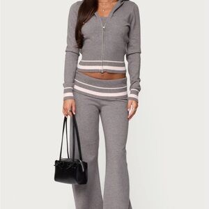 Edikted Gray and Pink Knit Flare Set